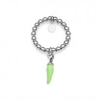Anello Boule elastico con Charm Peperoncino Mini Portafortuna in Argento 925 e Smalto Verde