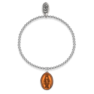 Bracciale Boule elastico con Charm Madonnina Miracolosa in Argento 925 e Smalto Arancione