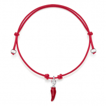 Mini Cotton Cord Bracelet with Mini Chili Pepper Charm in Sterling Silver and Red Enamel