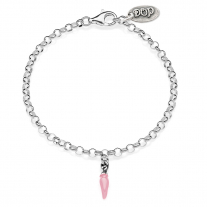 Rolo Mini Bracelet with Mini Chili Pepper Lucky Charm in Sterling Silver and Pink Enamel