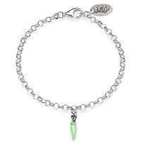 Rolo Mini Bracelet with Mini Chili Pepper Lucky Charm in Sterling Silver and Green Enamel