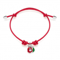 Cotton Cord Bracelet with Right Apple Heart Charm in Sterling Silver and Enamel