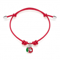 Cotton Cord Bracelet with Left Apple Heart Charm in Sterling Silver and Enamel