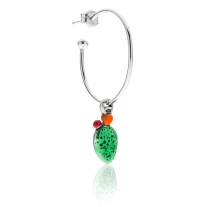 Large Hoop Single Earring with Sterling Silver Prickly Pear Charm and Enamel