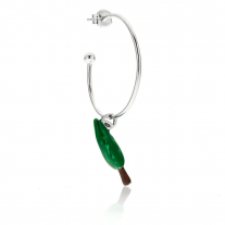 Large Hoop Single Earring with Cypress Charm in Sterling Silver and Enamel