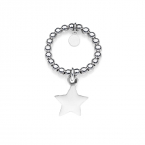 Elastic Boule Ring with Star Charm in Sterling Silver and White Enamel