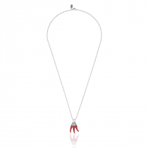 Boule Necklace 80cm with 3 Chili Pepper Charms in Sterling Silver and Red Enamel