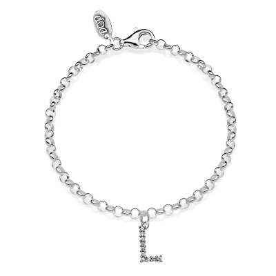 Rolo Mini Bracelet with Sparkling Letter L Charm in Sterling Silver