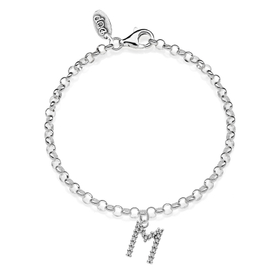 Rolo Mini Bracelet with Sparkling Letter M Charm in Sterling Silver