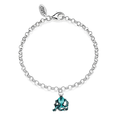 Rolo Mini Bracelet with Octopus Charm in Sterling Silver and Enamel