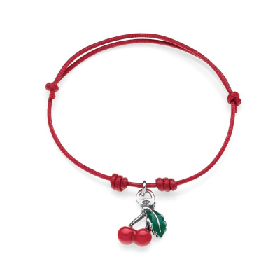 Mini Cherry Cotton Cord in Sterling Silver and Enamel