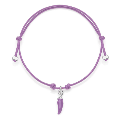 Mini Lilac Cotton Cord Bracelet with Mini Chili Pepper Charm in Sterling Silver and Lilac Enamel