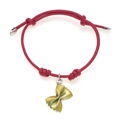 Cotton Cord Bracelet with Farfalle Pasta Charm in Sterling Silver and Enamel