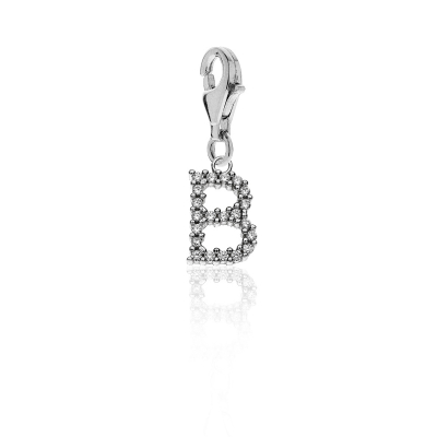 Sparkling Letter B Charm in Sterling Silver 