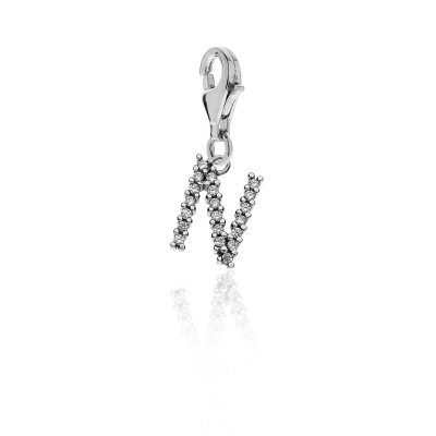 Sparkling Letter N Charm in Sterling Silver 