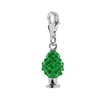 Pinecone Charm in Sterling Silver and Green Enamel