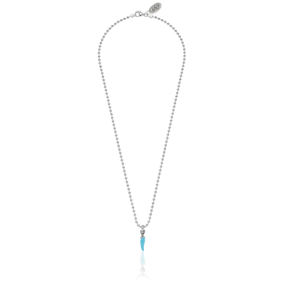 Necklace Boule 45 cm with Mini Chili Pepper Charm in Sterling Silver and Turquoise Enamel