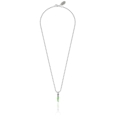 Necklace Boule 45 cm with Mini Chili Pepper Charm in Sterling Silver and Green Enamel