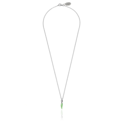 Micro Rolo Necklace 45 cm with Mini Chili Pepper Lucky Charm in Sterling Silver and Green Enamel