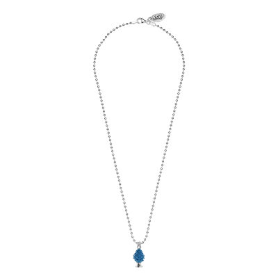 Boule Necklace 45cm with Pinecone Charm in Sterling Silver and Blue Enamel 