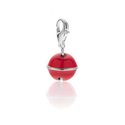 Bell Charm in Sterling Silver and Coral Enamel