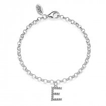 Rolo Mini Bracelet with Sparkling Letter E Charm in Sterling Silver