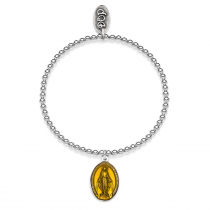 Elastic Boule Bracelet with Miraculous Madonna Charm in Sterling Silver and Yellow Enamel