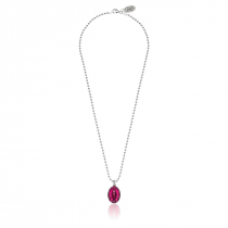 Boule Necklace 45cm with Miraculous Madonna Charm in Sterling Silver and Pink Enamel