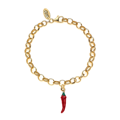 Rolo Light Bracelet with Chili Pepper Charm in Golden Sterling Silver and Enamel