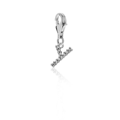 Sparkling Letter Y Charm in Sterling Silver 