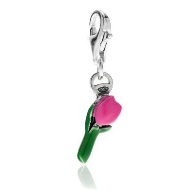 Tulip Charm in Sterling Silver and Pink Enamel