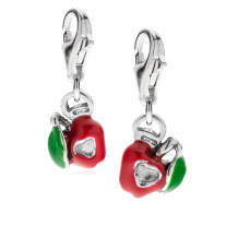 Left and Right Apple Heart Charms in Sterling Silver and Enamel