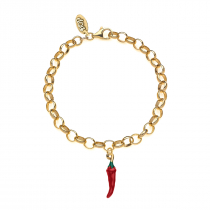Rolo Light Bracelet with Chili Pepper Charm in Golden Sterling Silver and Enamel