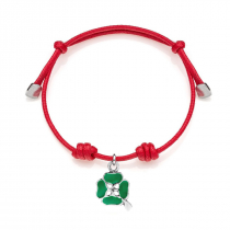 Cotton Cord Bracelet with Four-Leaf Clover Charm in Sterling Silver and Enamel