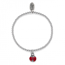 Elastic Boule Bracelet with Mini Ladybug Charm in Sterling Silver and Enamel
