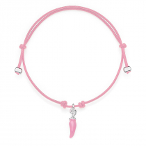 Mini Pink Cotton Cord Bracelet with Mini Chili Pepper Lucky Charm in Sterling Silver and Pink Enamel