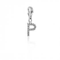 Sparkling Letter P Charm in Sterling Silver 