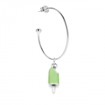 Large Hoop Single Earring with Mint Popsicle Charm in Sterling Silver and Enamel