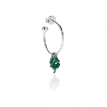 Single Medium Hoop Earring with Mini Four-Leaf Clover Charm in Sterling Silver and Enamel