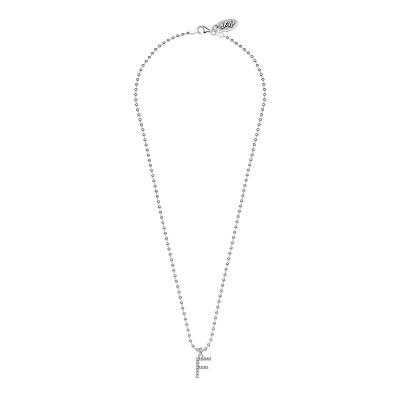 Boule Necklace 45 cm with Sparkling Letter F Charm in Sterling Silver