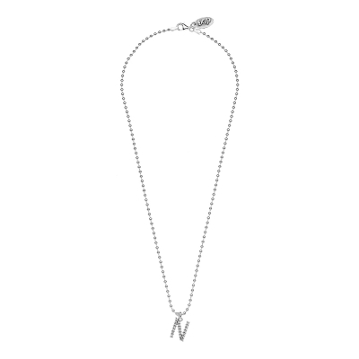 Boule Necklace 45 cm with Sparkling Letter N Charm in Sterling Silver