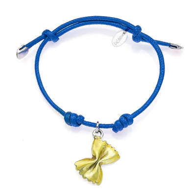 DOPStation Bracelet in Blue Waxed Cotton Cord with Farfalla Pasta Charm in Sterling Silver and Enamel