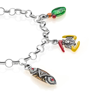 Rolo Light Bracelet with Sicilian Charms in Sterling Silver and Enamel