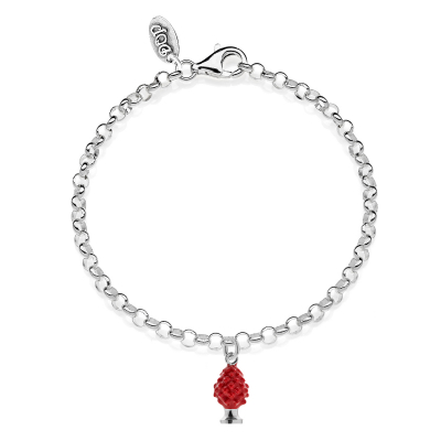 Rolò Mini Bracelet with Pinecone Charm in Sterling Silver and Red Enamel