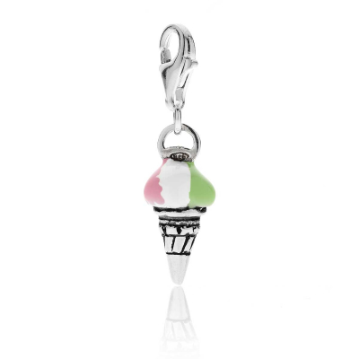 Ice Cream Cone Charm in Sterling Silver and Enamel