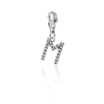 Sparkling Letter M Charm in Sterling Silver 