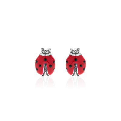 Ladybug Earrings in Sterling Silver and Enamel