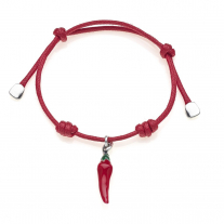 Cotton Cord Bracelet with Chili Pepper Charm in Sterling Silver and Enamel