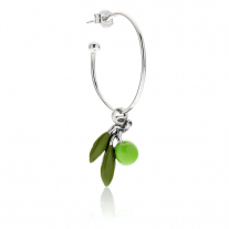 Large Hoop Single Earring with Olive Charm in Sterling Silver and Enamel