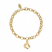 Rolo Bracelet with Horseshoe Charm in Golden Sterling Silver